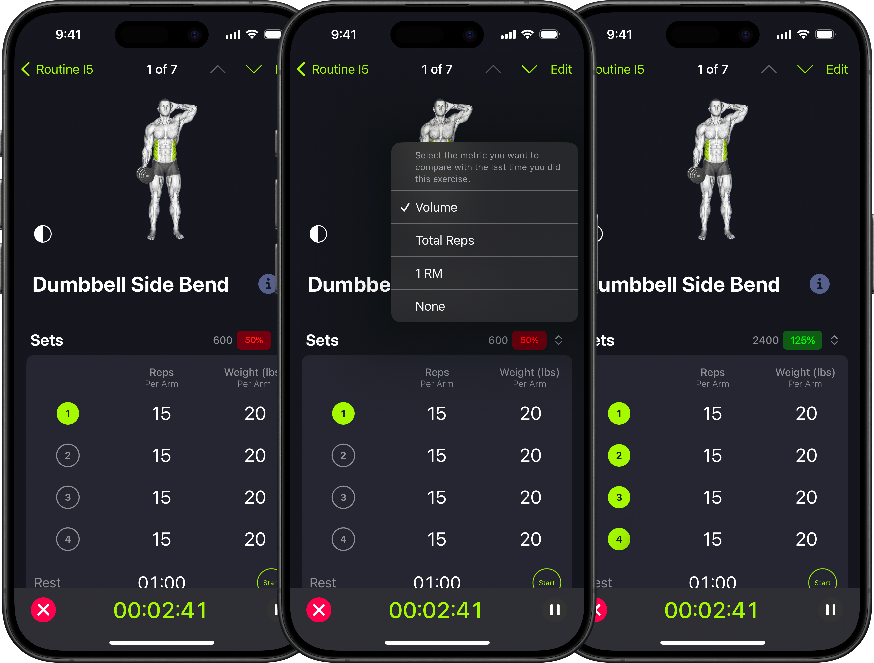 Vs Previous real-time exercise comparison in SmartGym