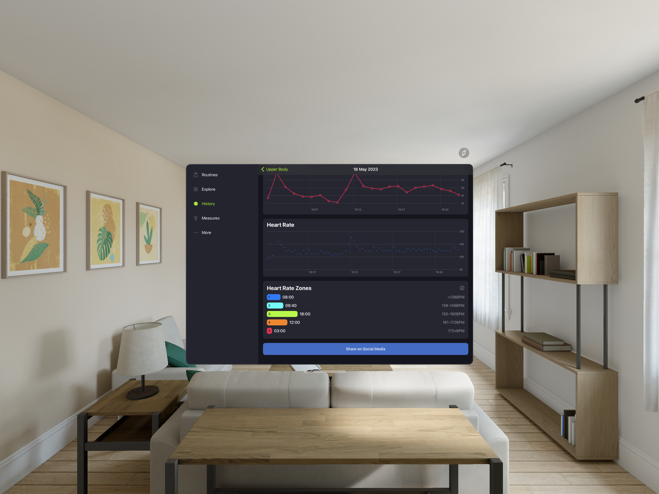 Health data and charts on SmartGym for visionOS 2