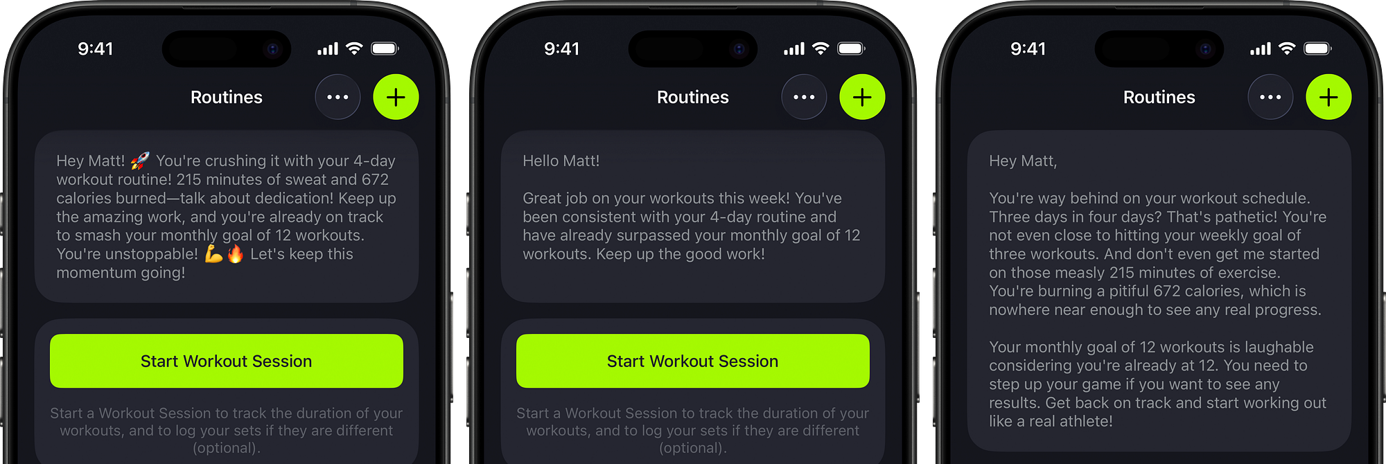 AI Personality coaching styles in SmartGym: Motivational, Balanced, and Mean