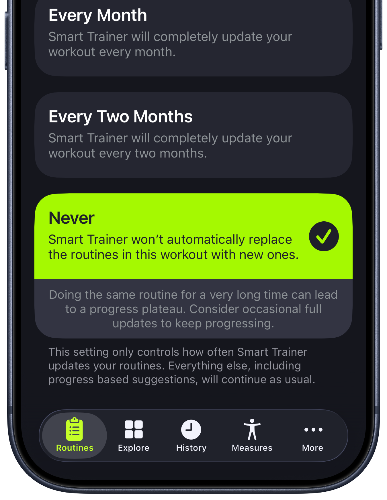 Smart Trainer update frequency settings in SmartGym